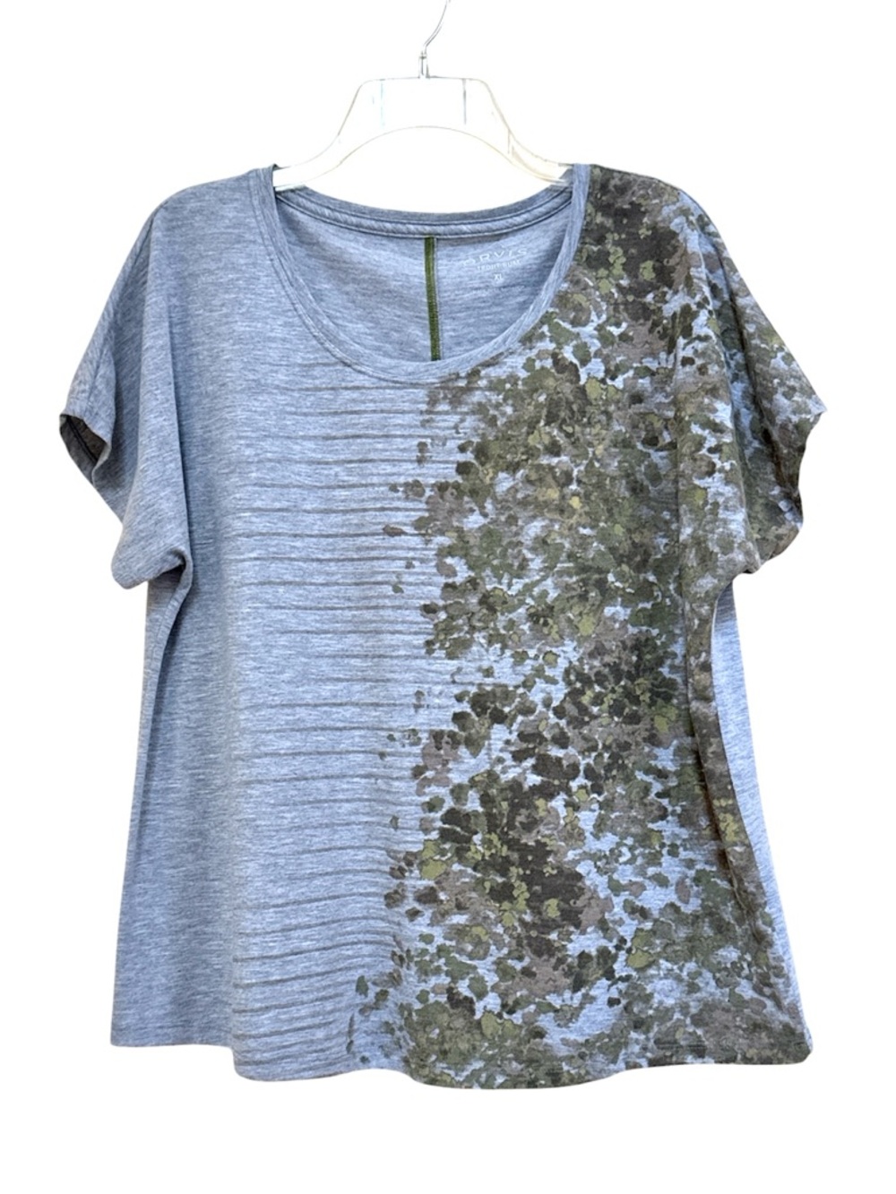 Orvis Dolman Short-Sleeve Gray Floral-Print Tee Sz XL